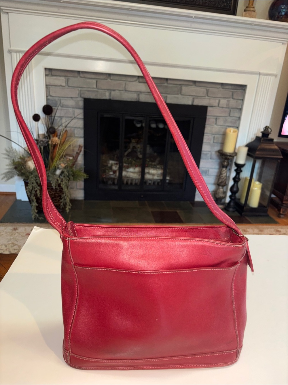 Vintage Classic Red Leather Shoulder Bleeker Bag - Timeless Women's Handbag 9310